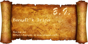 Benyák Irina névjegykártya